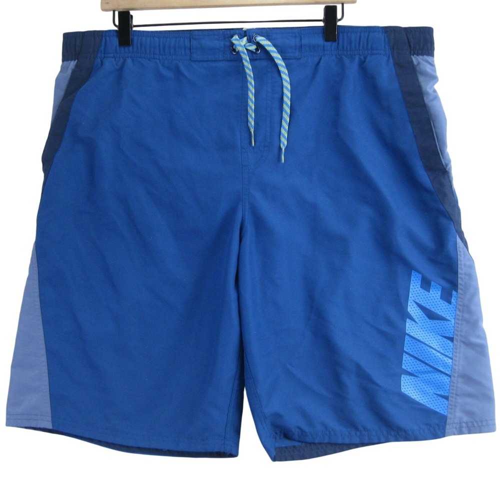 Nike Swim Trunks Mens L Blue Colorblock Board Shorts Swoosh Athletic